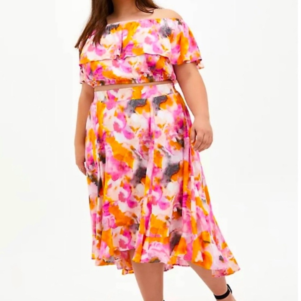 Multi Watercolor Tie-Dye Off Shoulder Skirt Set